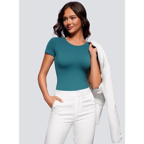 CRZ YOGA Bodysuit Butterluxe Short Sleeve‎ Crew Neck Thong Bodysuit Size Medium - Picture 2 of 7